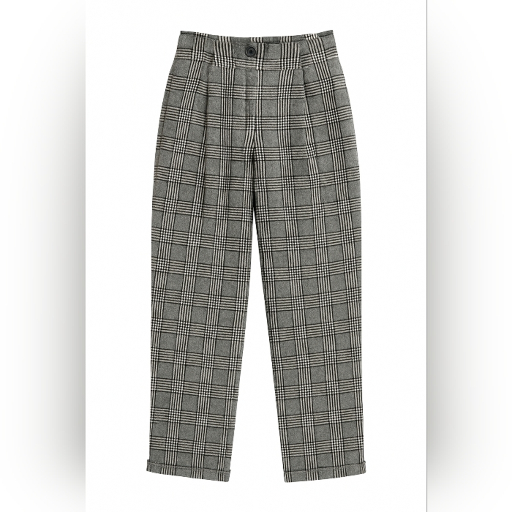 Komodo Plaid Trousers Womens Size 2 Gray Check Sustainable‎ Wool Blend